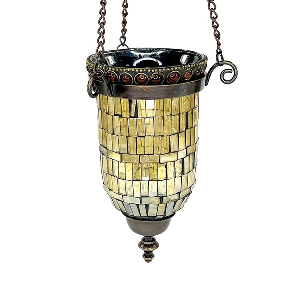 Bombay Co. Vintage Gold Mosaic Tudor-Style Hanging Tea Light Lamp - Picture 1 of 7